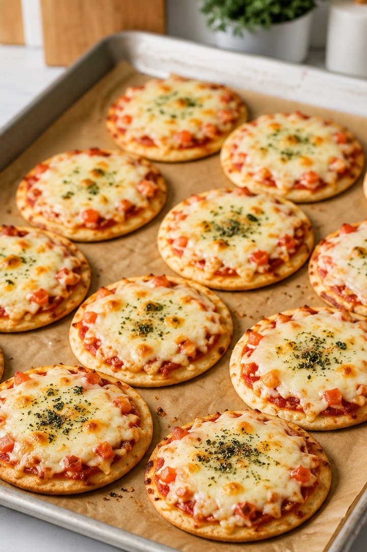 Mini pizzas de queijo na assadeira